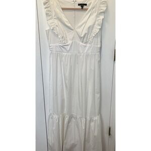 Maggy London White Tiered Ruffle Maxi Dress Cotton Boho Prairie  SZ 12 NWT